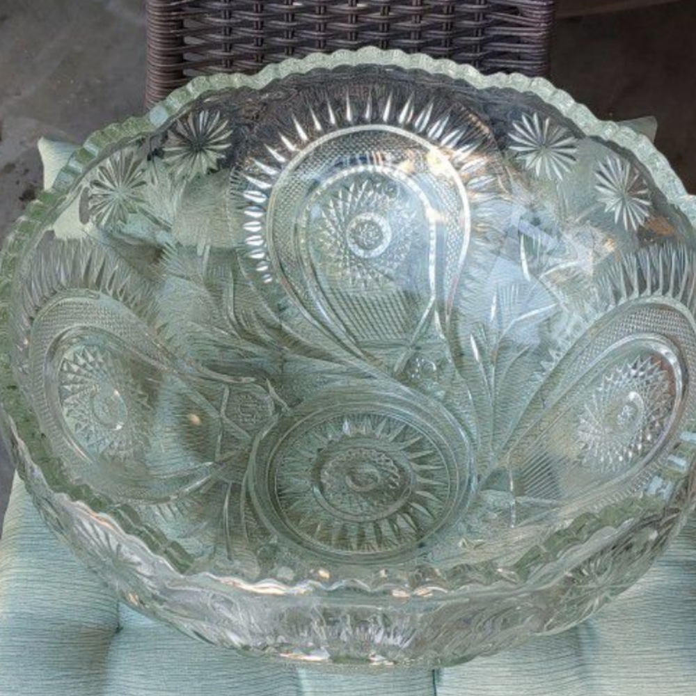LE Smith Vintage Glass Pinwheels & Stars Punchbowl W 12 Cups!!!